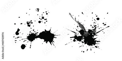 Abstract Black and White Ink Splats Creating a Grunge Effect. Transparent PNG available detailed ink splats Hyperrealistic Highly Detailed Isolated On Transparent Background	