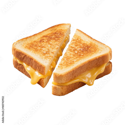 Delicious grilled cheese sandwich cut in half isolated on transparent background