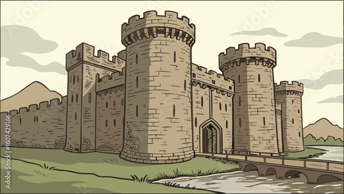 Ancient European medieval castles, towers, and fortresses stand as historic stone landmarks of old-world architecture and fortification