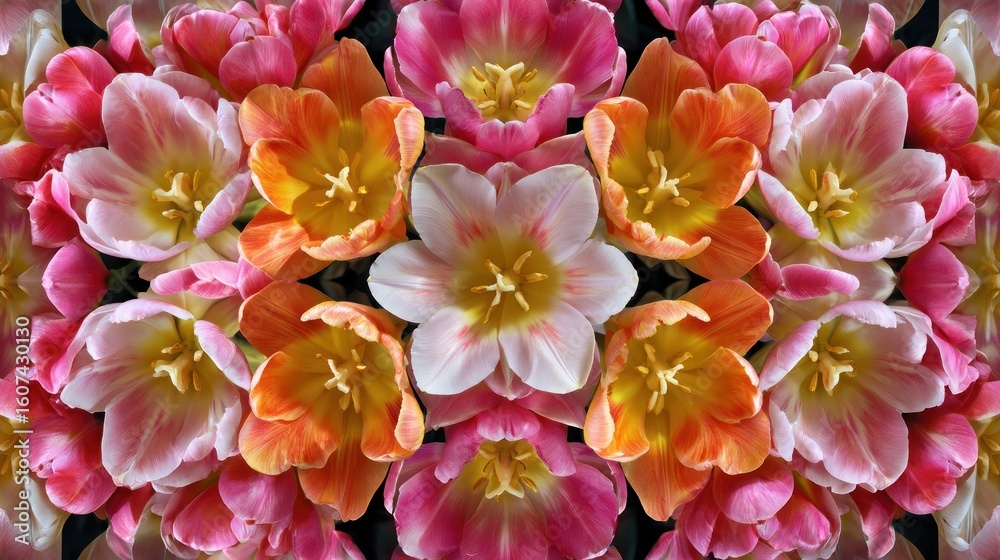 Fototapeta premium Floral symmetrical pattern of tulips