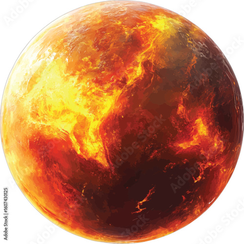 Fiery molten planet surface with glowing textures lava