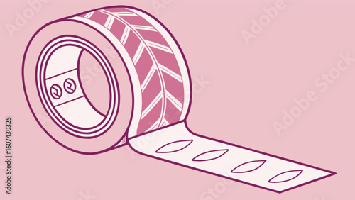 A roll of patterned tape with leaf cutouts and a pink and white color scheme is displayed here