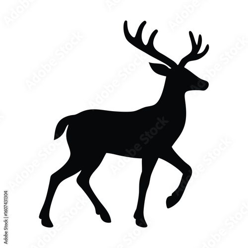 Silhouette of Deer with Antlers Wildlife Animal Vector Illustration