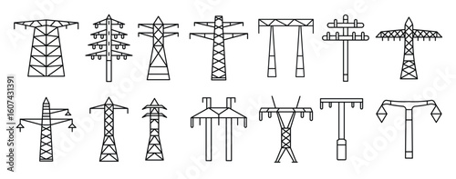 Electrical tower icon set outline style