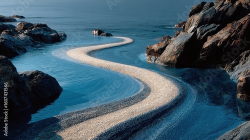 Ebb tide sand ripples in slate blue, tidal pattern for minimalist coastal backgrounds and beach serenity themes.