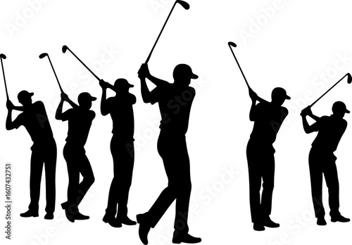 Golf Swing  man Sequence Silhouette vector graphics