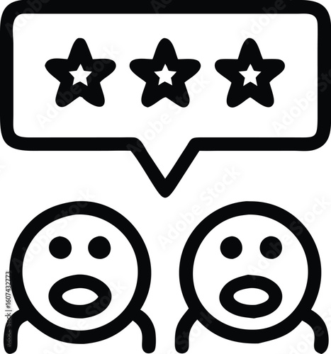Two people giving three star review icon. Customer retting icon