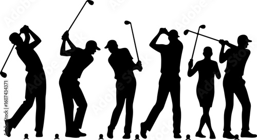 Golf Swing  man Sequence Silhouette vector graphics