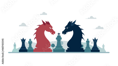 Chess dragon strategy game board battle competition tournament intelligence and skill abstract illustration