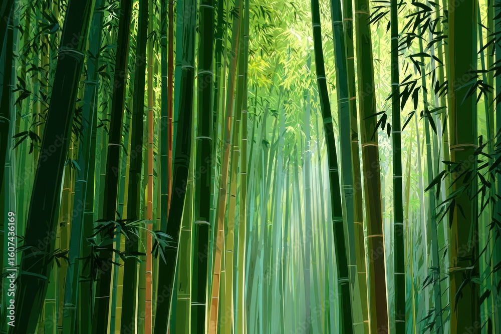 Fototapeta premium Lush bamboo forest, vibrant greens
