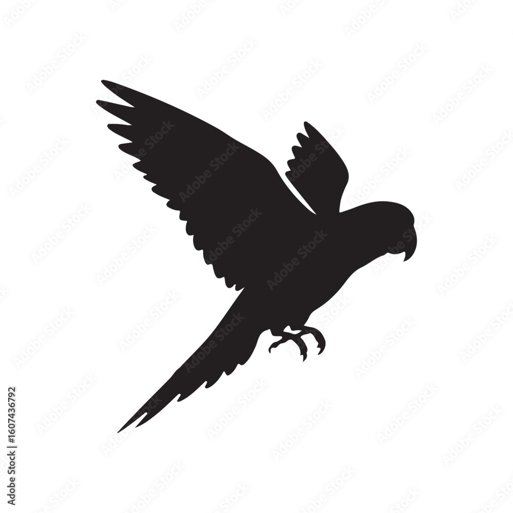 Fototapeta premium Green parrot flying silhouette vector flat illustration design