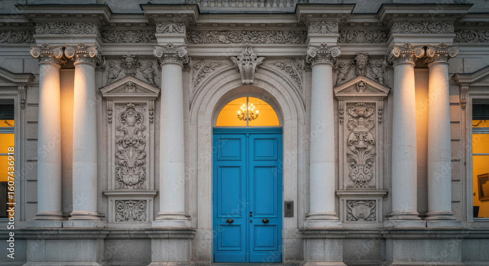 Obraz premium Elegant Blue Doorway in Ornate Building.