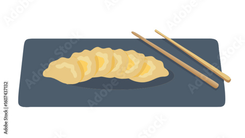 Delicious asian dumplings gyoza potstickers with chopsticks on a plate for food lovers and chefs