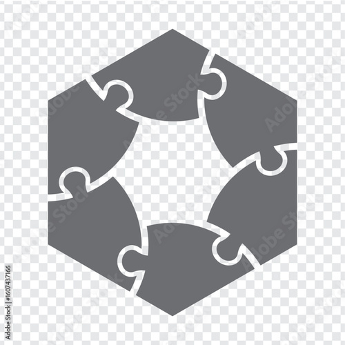 Simple icon polygonal puzzle in gray. Simple icon puzzle hexagon of the six elements on transparent background for your web site design, app, UI. EPS10.