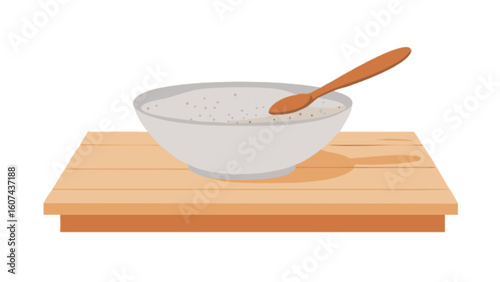 Bowl of rice with wooden spoon on table illustration food meal healthy eating nutrition diet dishware lunch 100