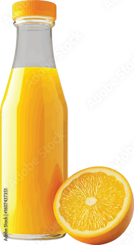 Glass bottle orange juice citrus slice vector