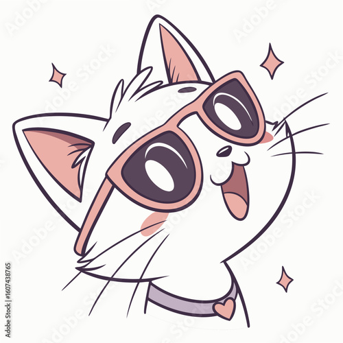 Cute cat wearing sunglasses eyeglasses.Cute cartoon funny character. Kitten in eyeglasses