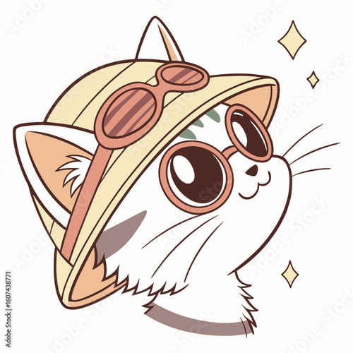 Cute cat wearing sunglasses eyeglasses.Cute cartoon funny character