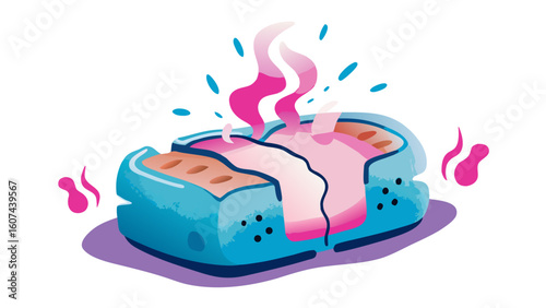 Hot and fresh sandwich with steam rising in a colorful style  