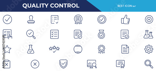 Quality Control Line Icons Pack – Outline Icons for Inspection, Certification, Assurance, Testing, Audit, and Process Control