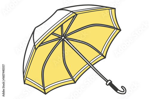  a photo of a bright yellow umbrella, stylized and minimalist, 3d, high detail, octagonal shape, glossy finish, minimalist design