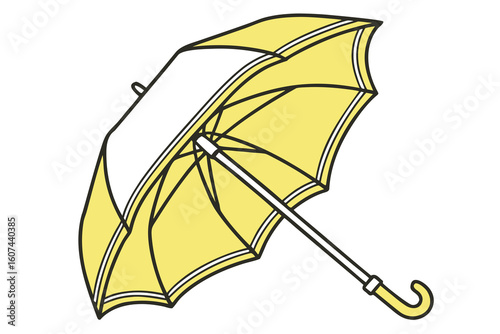 a photo of a bright yellow umbrella, stylized and minimalist, 3d, high detail, octagonal shape, glossy finish, minimalist design