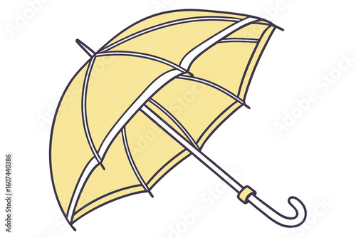  a photo of a bright yellow umbrella, stylized and minimalist, 3d, high detail, octagonal shape, glossy finish, minimalist design