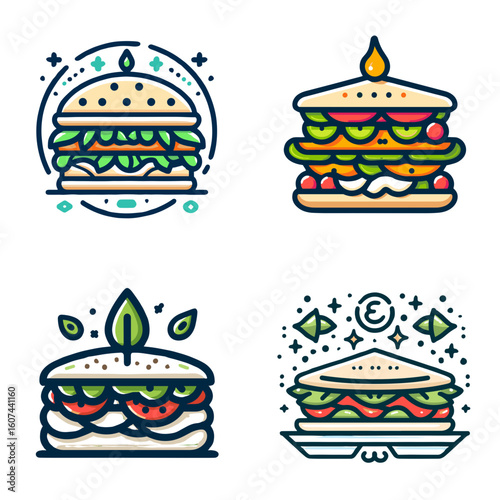 Vegan pita sandwich illustrations in colorful and modern design  