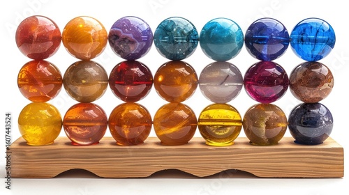 Vibrant Gemstone Sphere Collection on Wooden Display