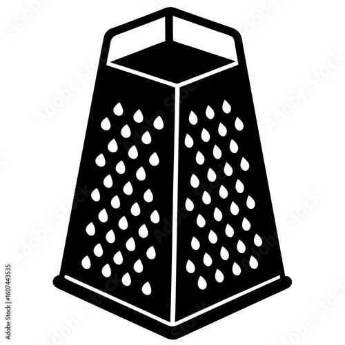 A black and white illustration of a foursided box grater for kitchen use