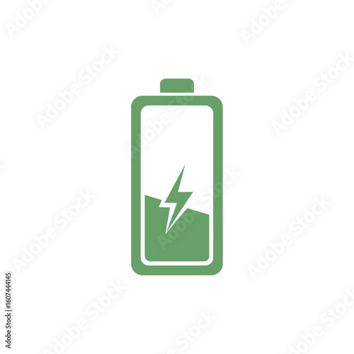Green Battery Charging Icon with Lightning Bolt Symbol Simple Flat Graphic Design.