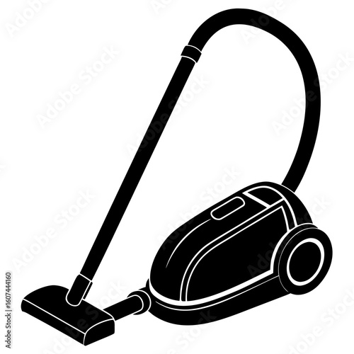 A black and white illustration of a vacuum cleaner with a hose and nozzle
