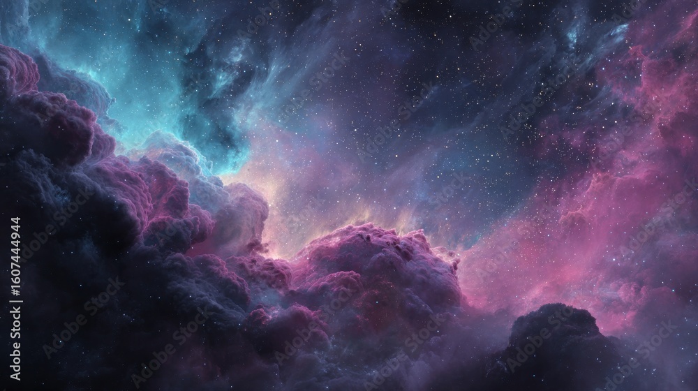 Fototapeta premium Deep space nebula with vibrant clouds of pink, purple, and blue