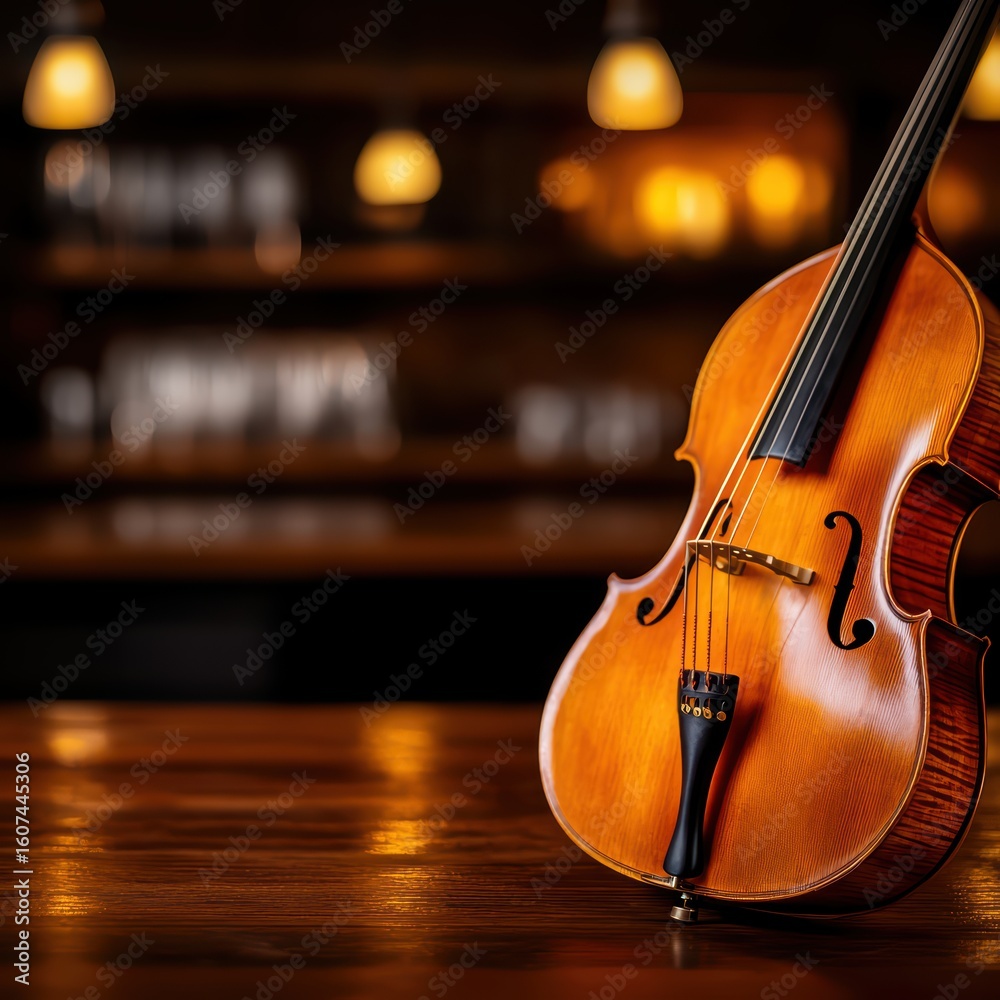 Fototapeta premium Elegant Wooden Violin Resting on a Rustic Table Surface