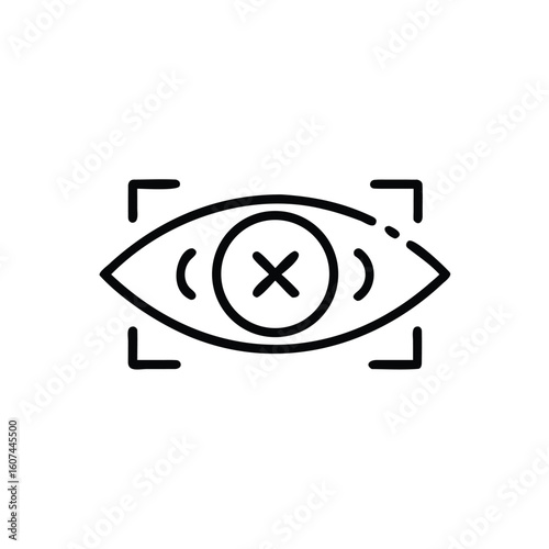 Outline eye scanner icon with red cross symbol iris recognition