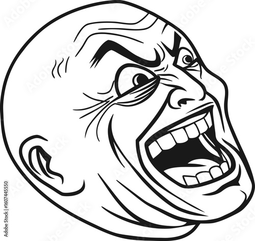 Intense Rage Comic Face Expression of Annoyance Frustration and Anger Showing a Bald Man with Exaggerated Features