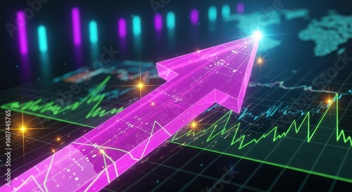 Jade sharp arrow moving up a financial graph, dark background, high detail	