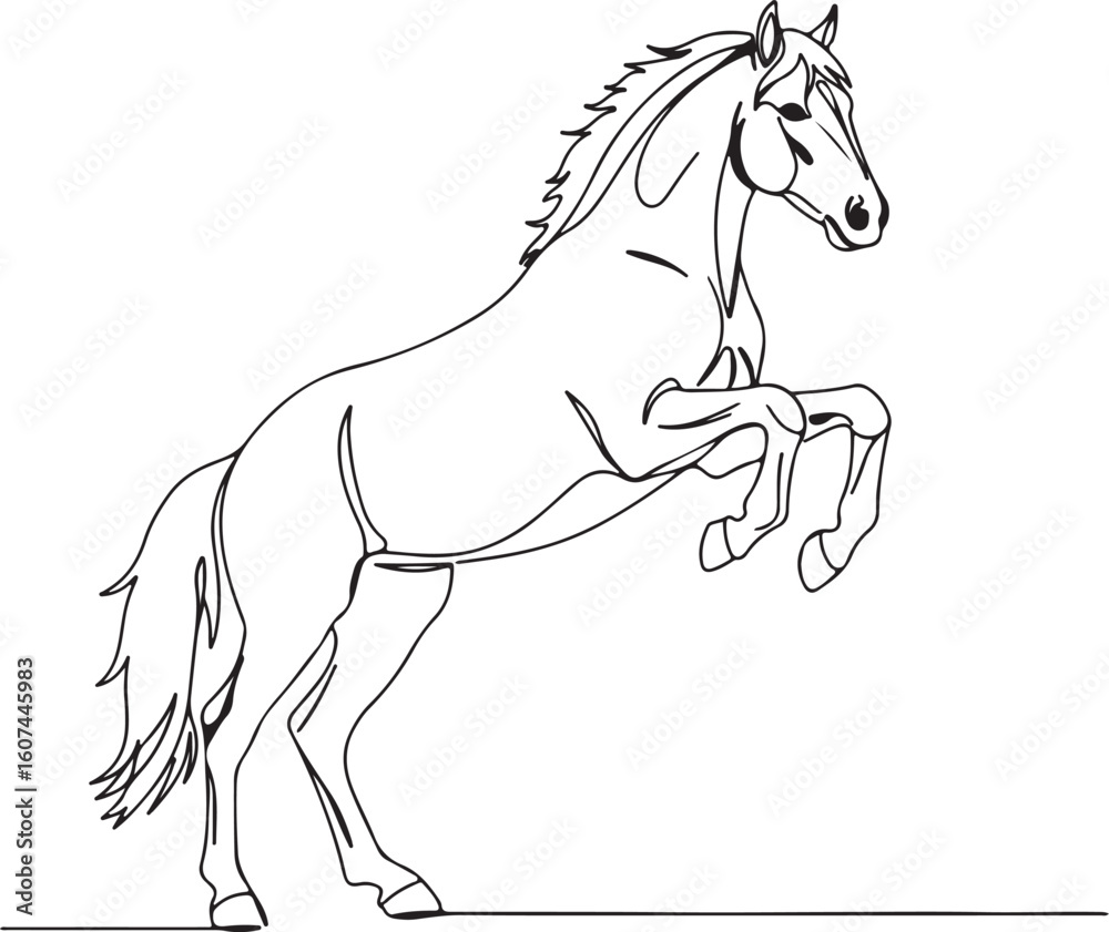 Obraz premium Minimalist continuous line drawing of a rearing horse, elegant and powerful pose.