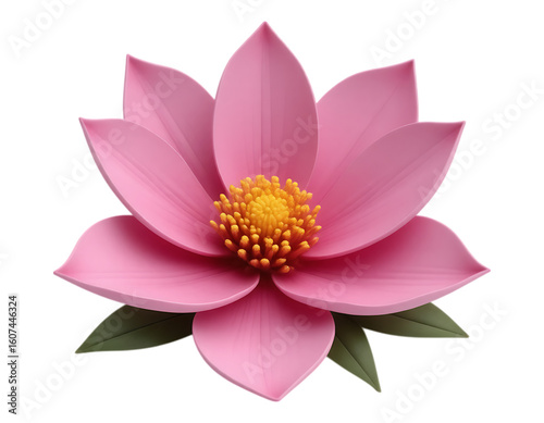 Pink Lotus Flower with Detailed Petals and Yellow Center
