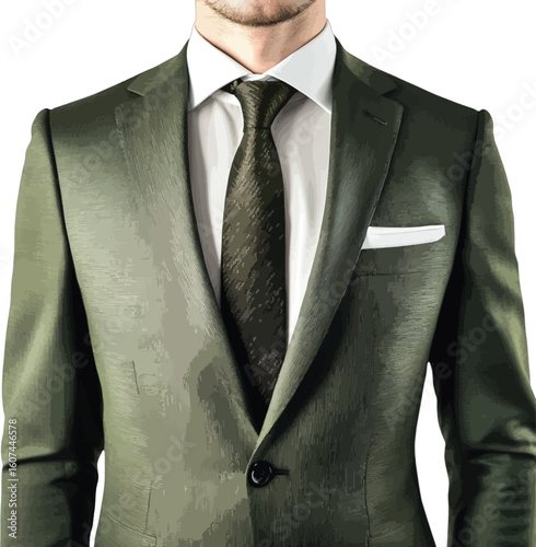 Green business suit white shirt dark patterned tie vector