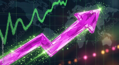 Jade sharp arrow moving up a financial graph, dark background, high detail	