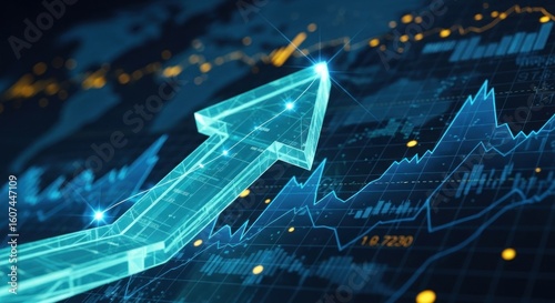 Jade sharp arrow moving up a financial graph, dark background, high detail	