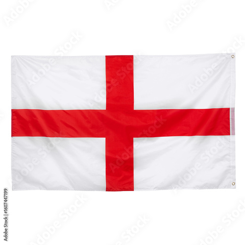 St. George’s Cross flag isolated on white background. English national flag with red cross on white fabric, ideal for sports events, national celebrations, patriotic displays, and digital design use