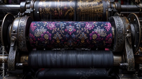 Vintage Textile Printing Machine with Floral Pattern