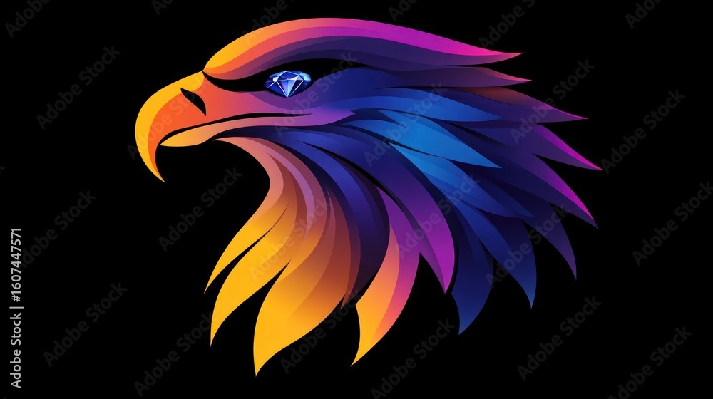Fototapeta premium Colorful eagle head, vibrant gradient, diamond eye