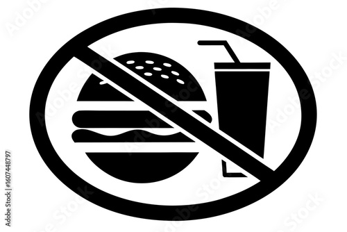Red isolated prohibition symbols warn against smoking, food, and alcohol with clear stop icons