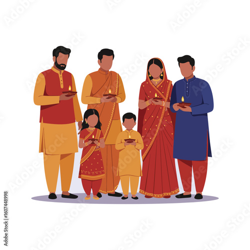 indian family holding diyas, colorful clothes clip art preview