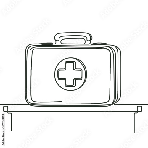 First aid kit drawing in black and white for emergencies