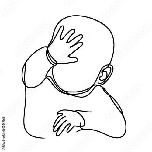 Person covering face with hand against transparent background