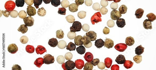 Color pepper on isolated background.Pepper mix black and red 